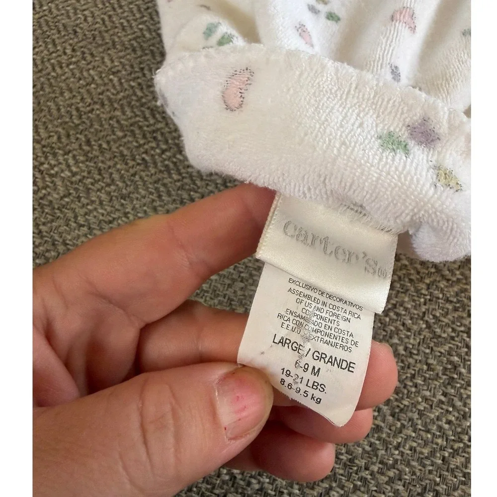 Vintage Carters Baby Girl Footed Sleeper White Heart Terrycloth 6-9M